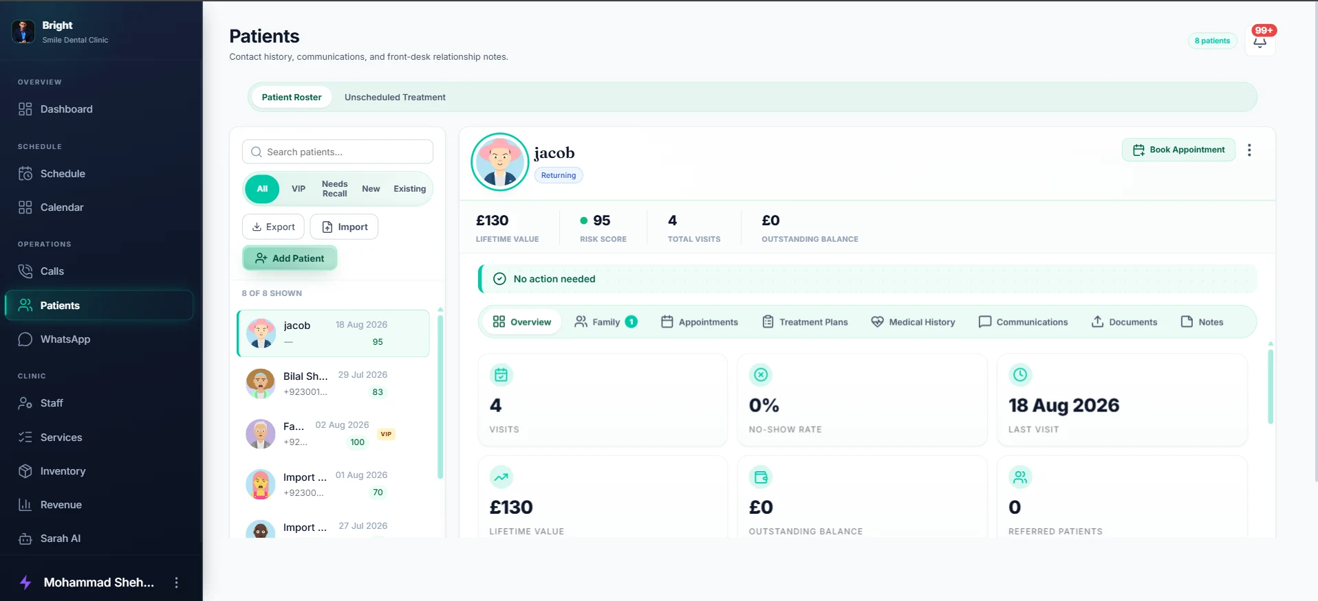 Denora Patients — approved product screen